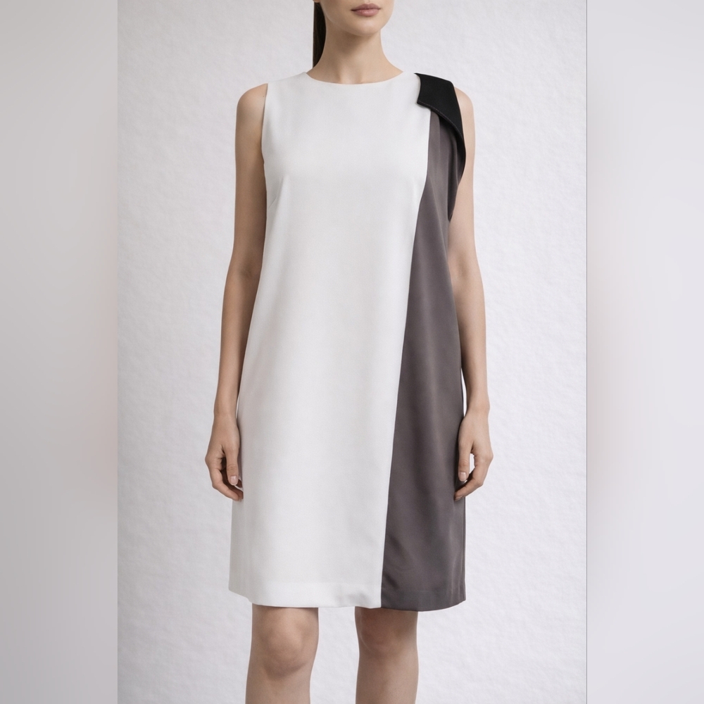 MaxMara Taverna Colorblock Sleeveless Draped Dress White Black Taupe Size 8 NWT